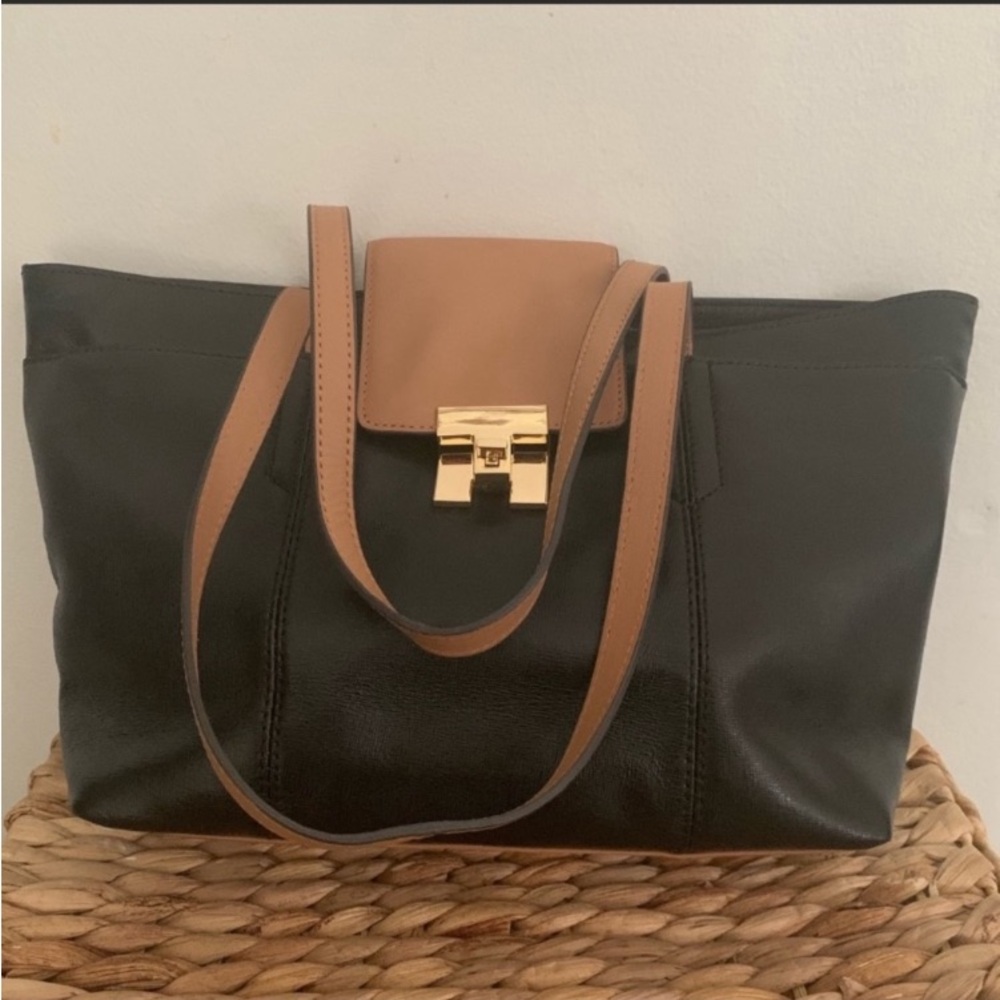 Tommy Hilfiger Black and Tan leather tote bag